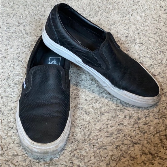 Vans Shoes - Classic slip on Vans - Black Leather